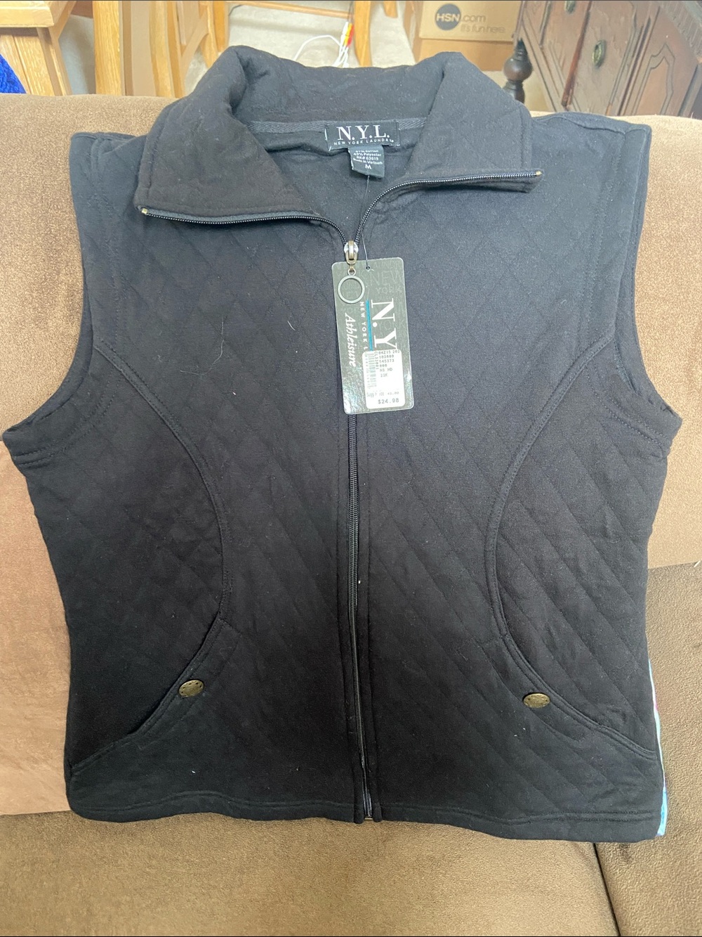 New York Laundry Black Quilted Zip-Front Vest